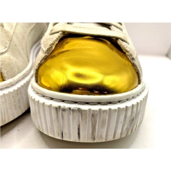 Womens Size 7.5 Puma Sneakers Shoes Suede Platform Gold Toe Creeper Gray Logo - Picture 6 of 7